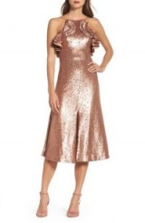 C/MEO Collective Illuminated Sequin Ruffle Midi Dress / shiny metallic-copper party dresses