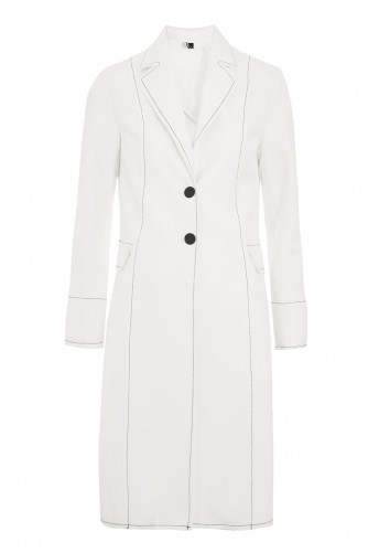 TOPSHOP Contrast Stitch Twill Coat – stylish white coats