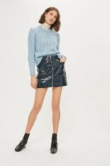 TOPSHOP Cracked Vinyl Zip Mini Skirt / glossy black skirts