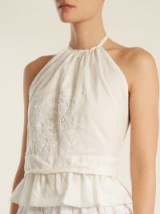 LILA EUGENIE 1845 crochet-embellished halterneck voile top ~ white halterneck tops