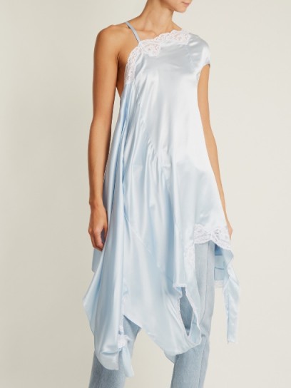 VETEMENTS Deconstructed silk-satin slip dress ~ baby-blue lingerie dresses