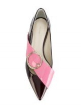 DELPOZO buckle belt detail ballerinas / pink and black patent pointy flats