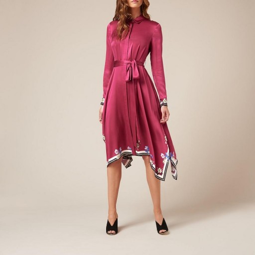 L.K. Bennett x Preen DEVOTO DARK PINK SILK – long sleeve asymmetric hem dresses – luxe fashion