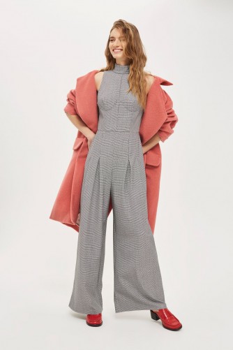 Topshop Dogtooth Checked Jumpsuit / sleeveless check print, wide leg jumpsuits