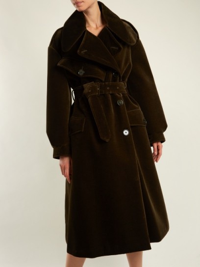 SIMONE ROCHA Double-breasted cotton-blend velvet coat ~ khaki-green belted winter coats