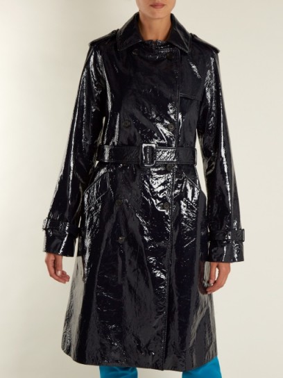 DIANE VON FURSTENBERG Double-breasted patent-leather trench coat ~ black high shine coats