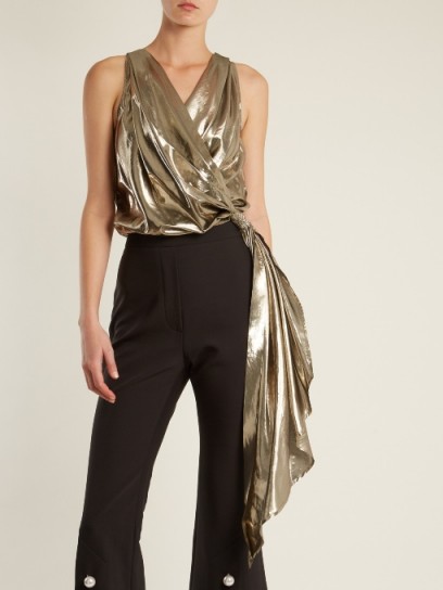 ATTICO Draped V-neck lamé top ~ gold wrap style tops