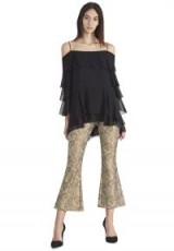 Alice + Olivia DREW 5 POCKET CROPPED FLARE PANT | gold kick flare trousers