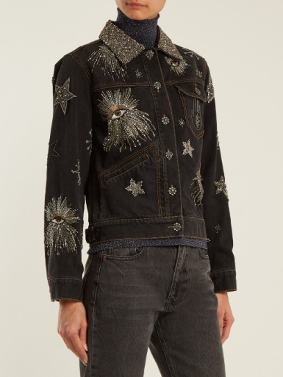 ISABEL MARANT Eloise crystal-embellished dark grey denim jacket