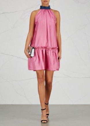 ROKSANDA Elva two-tone silk twill dress ~ pink high neck dresses ~ luxe evening wear