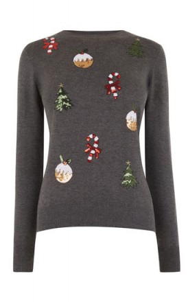 WAREHOUSE EMBELLISHED CHRISTMAS JUMPER | dark grey Xmas jumpers | festive knitwear