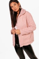 boohoo Erin Zip Through Teddy Coat ~ short pink coats