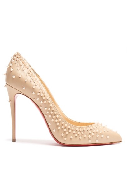 CHRISTIAN LOUBOUTIN Escarpic 100mm embellished leather pumps ~ nude spiked courts