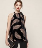 REISS ESSIE FEATHER BURNOUT PRINT TOP / elegant halter tops / evening halterneck / party fashion