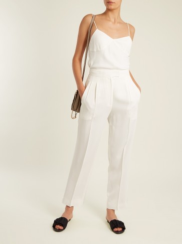 KHAITE Esther high-rise straight-leg crepe trousers ~ white tailored suit pants