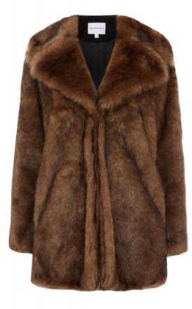 WAREHOUSE BROWN FAUX FUR COAT