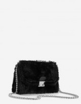 Stardivarius Faux fur crossbody bag with chain / fluffy black bags