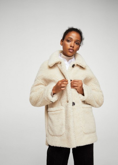 Mango Faux shearling-lined coat / ecru-cream coats