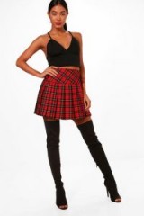 boohoo Faye Tartan Check Pleated Woven Skirt | red plaid skirts