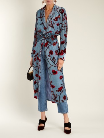 JOHANNA ORTIZ Florari floral-print belted kimono dress ~ blue velvet coats