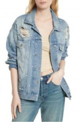 FREE PEOPLE Sunday Funday Denim Trucker Jacket | ripped bead embellished jackets