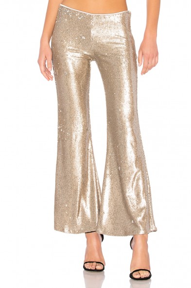 Free People THE MINX SEQUIN FLARE PANT – gold embellished party trousers – flared evening pants – sequinned flares – glamour – shimmer