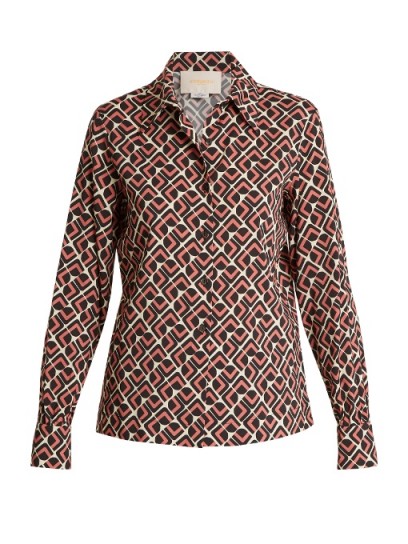 LA DOUBLEJ EDITIONS Geometric-print stretch-crepe shirt ~ printed shirts