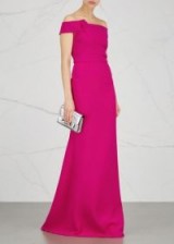 ROLAND MOURET Gerzon cerise off-the-shoulder gown ~ hot pink bardot gowns