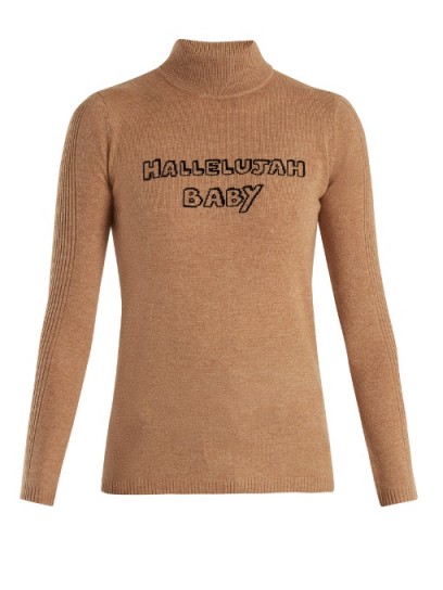 BELLA FREUD Hallelujah Baby wool and cashmere-blend sweater ~ camel-brown slogan sweaters