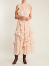 REBECCA TAYLOR High-neck smocked floral fil coupé dress / romantic pink dresses