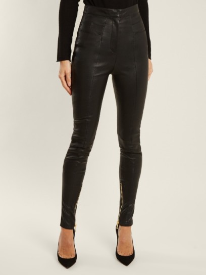 BALMAIN High-rise skinny leather stirrup trousers