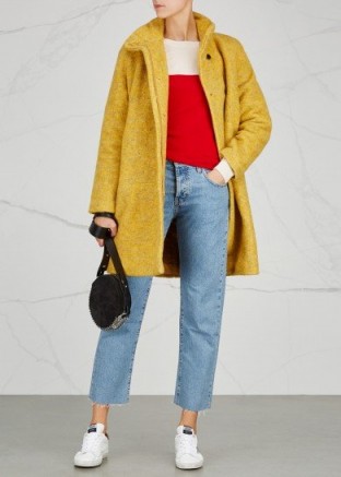 SAMSØE & SAMSØE Hoff yellow wool blend felt coat ~ stylish funnel neck coats