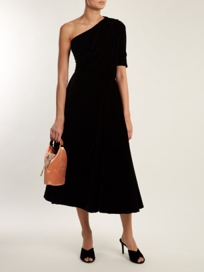 EMILIA WICKSTEAD Jenna one-shoulder velvet midi dress ~ lbd