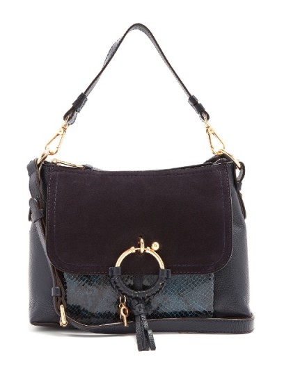 SEE BY CHLOÉ Joan small suede-panelled leather cross-body bag ~ chic navy-blue bags