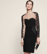 REISS JOELIE LACE PANEL BODYCON DRESS BLACK / chic party dresses / semi sheer cocktail fashion