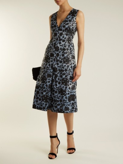 ERDEM Kamila floral-jacquard midi dress ~ blue sleeveless evening dresses