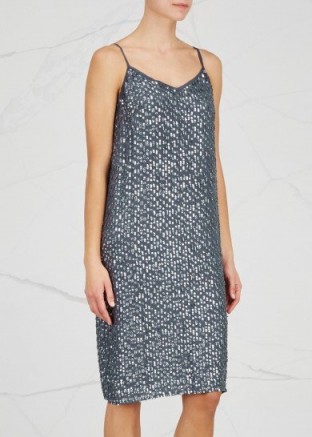 VELVET BY GRAHAM & SPENCER Kanika sequin-embellished dress ~ steel-blue slip dresses