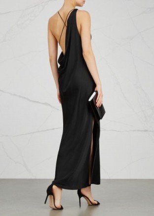 KHAITE Karen draped-back satin midi dress ~ chic evening dresses