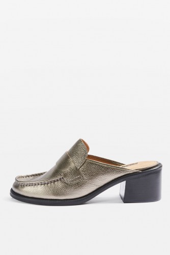 TOPSHOP Kolour Backless Loafers / shiny pewter, chunky heel loafer