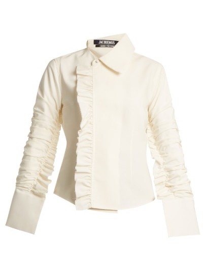 JACQUEMUS La Chemise Carrée stretch-woven shirt ~ ruffled ivory shirts