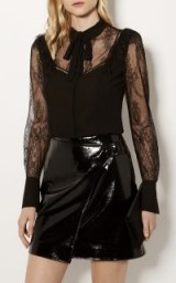 KAREN MILLEN LACE AND SHEER SHIRT – BLACK / romantic tie neck shirts