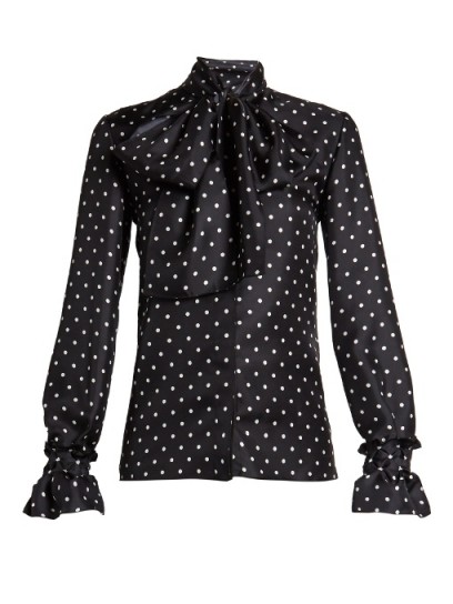 LOEWE Lavallière-neck polka-dot print satin blouse ~ classic style blouses