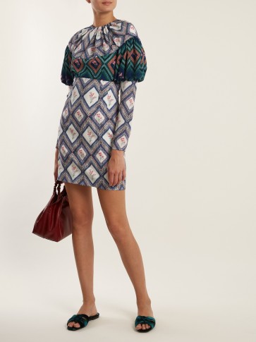 EMILIA WICKSTEAD Lavinia tapestry-print gathered crepe mini dress ~ floral puff sleeved dresses