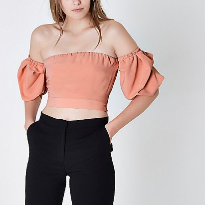 River Island Light pink puff sleeve bardot crop top