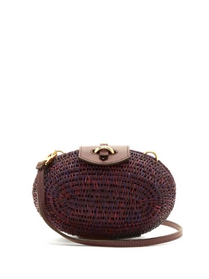 KHOKHO Lindi Minaudière leather-trimmed basket bag ~ purple crossbody bags