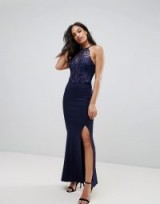 Lipsy Lace Detail Fishtail Maxi Dress ~ long navy blue evening dresses