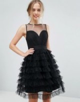 Little Mistress Tiered Tulle Mini Dress – lbd – black fit and flare party dresses