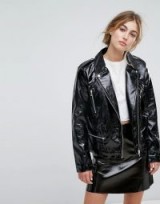 Lost Ink Biker Jacket In Vinyl Faux Leather / black high shine jackets