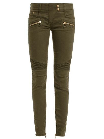 BALMAIN Khaki Low-rise skinny biker jeans ~ casual style