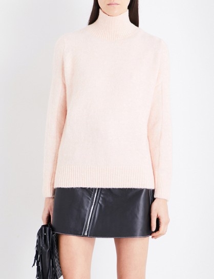 MAJE Malou turtleneck fine-knit jumper – pale pink high neck jumpers – soft sweaters